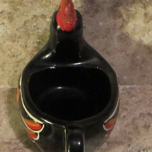 Vintage Creamer And Sugar Rooster Design Black With Red Japan - Picture 5 of 8